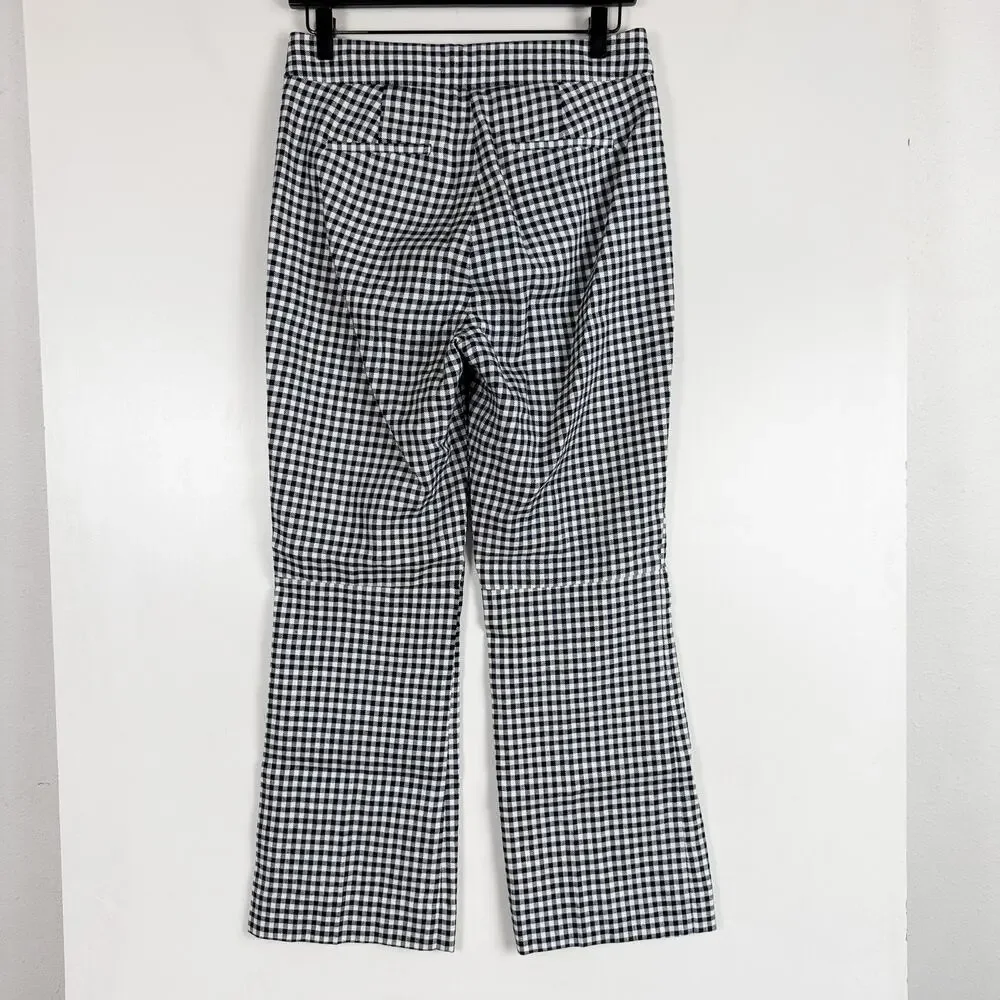 J.Crew Hayden Kickout Crop Pant Gingham Stretch Linen Navy Blue - 2 2T Tall